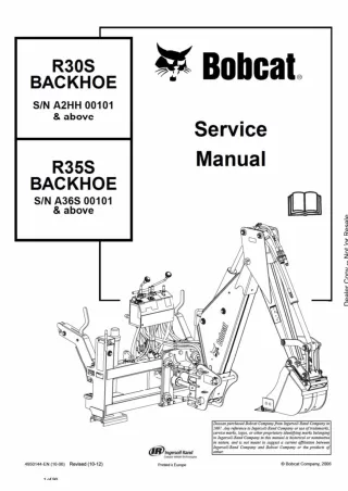 Bobcat R30S Backhoe Service Repair Manual SN A2HH00101 AND Above