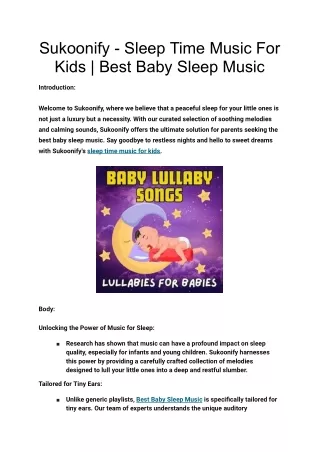 Sukoonify - Sleep Time Music For Kids | Best Baby Sleep Music