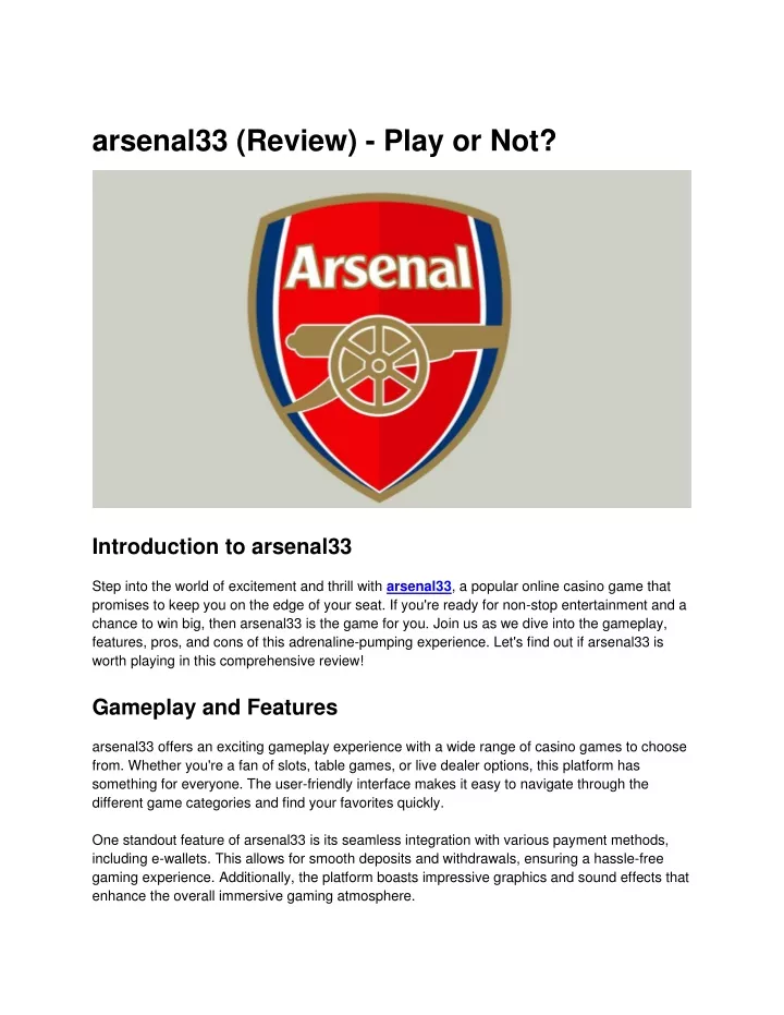 arsenal33 review play or not