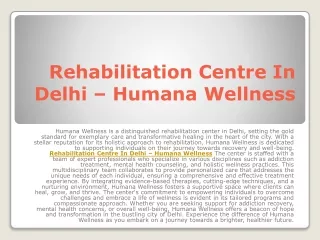 Rehabilitation Centre In Delhi – Humana Wellness