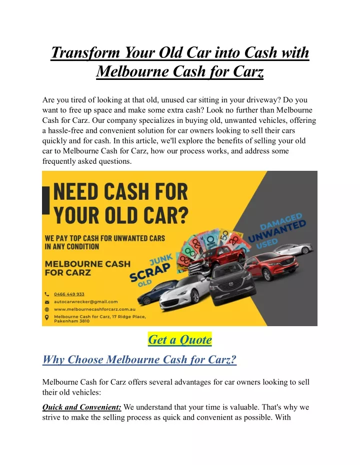 transform your old car into cash with melbourne