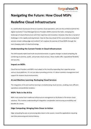 Navigating the Future: How Cloud MSPs Redefine Cloud Infrastructure