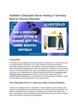 Hostbillo’s Dedicated Server Hosting in Germany: Best for Gaming Websites