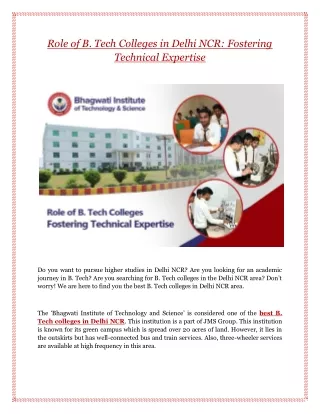 Role of B. Tech Colleges in Delhi NCR: Fostering Technical Expertise