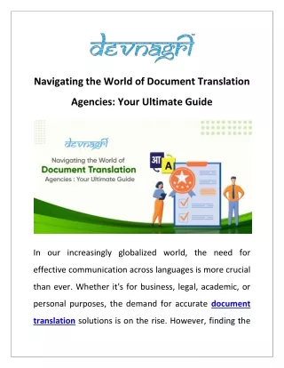 Navigating the World of Document Translation Agencies: Your Ultimate Guide
