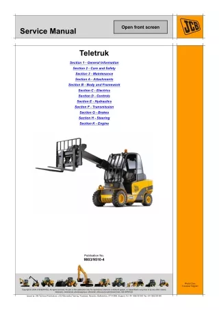 JCB 3.0D 4×4 TELETRUK Service Repair Manual SN：1175813 to 1176569