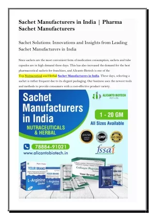 Sachet Manufacturers in India | Pharma Sachet Manufacturers