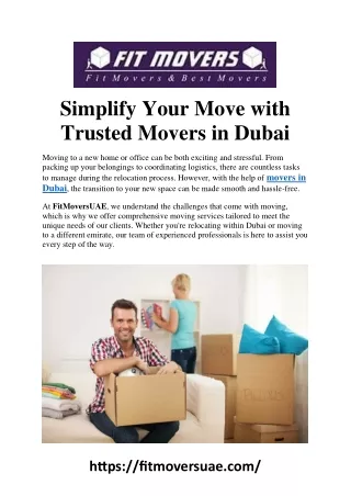 Simplify Your Move with Trusted Movers in Dubai