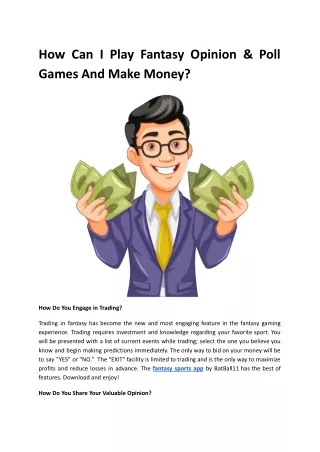 How Can I Play Fantasy Opinion & Poll Games And Make Money