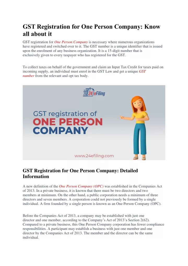 gst registration for one person company know