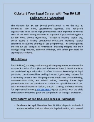 Kickstart Your Legal Career with Top BA LLB Colleges in Hyderabad