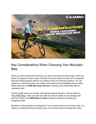 A Mountain Bike's Key Considerations - Cambio Bike