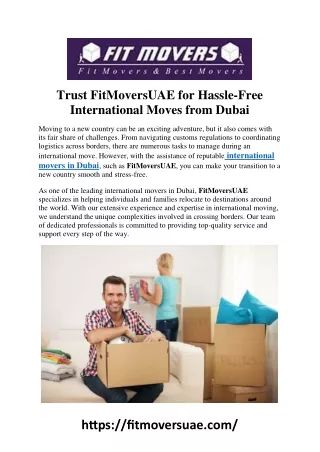 Trust FitMoversUAE for Hassle-Free International Moves from Dubai