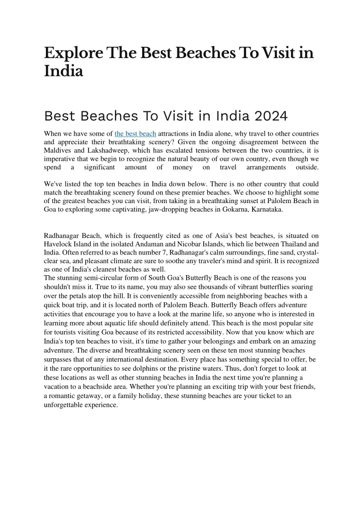 explore the best beaches to visit in india best