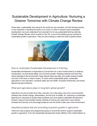 Sustainable Development in Agriculture_ Nurturing a Greener Tomorrow with Climate Change Review