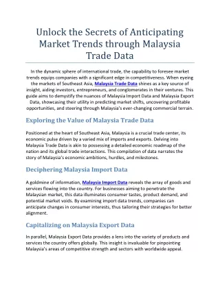 Unlock the Secrets of Anticipating Market Trends Through Malaysia Trade Data