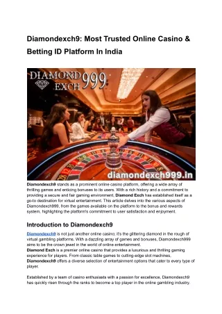 Diamondexch9_ Most Trusted Online Casino & Betting ID Platform In India