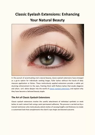 Classic Eyelash Extensions: Enhancing Your Natural Beauty