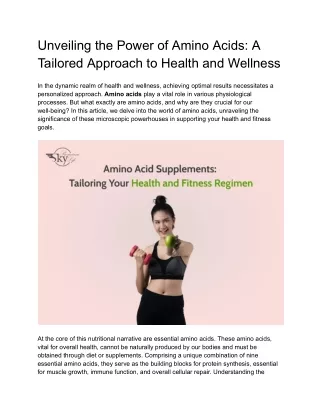 Unveiling the Power of Amino Acids: A Tailored Approach to Health and Wellness