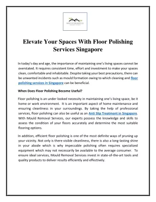 Elevate Your Spaces With Floor Polishing Services Singapore