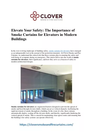 Enhance Elevator Safety with Smoke Curtains