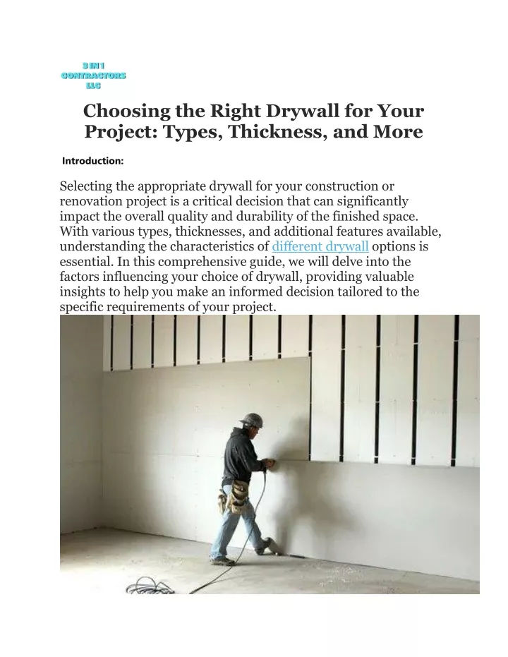 choosing the right drywall for your project types