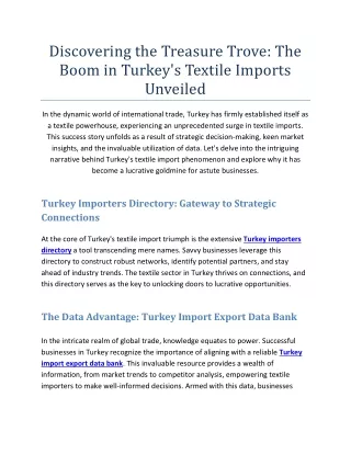 Discovering the Treasure Trove-The Boom in Turkey's Textile Imports Unveiled
