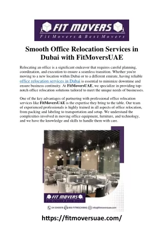 Smooth Office Relocation Services in Dubai with FitMoversUAE