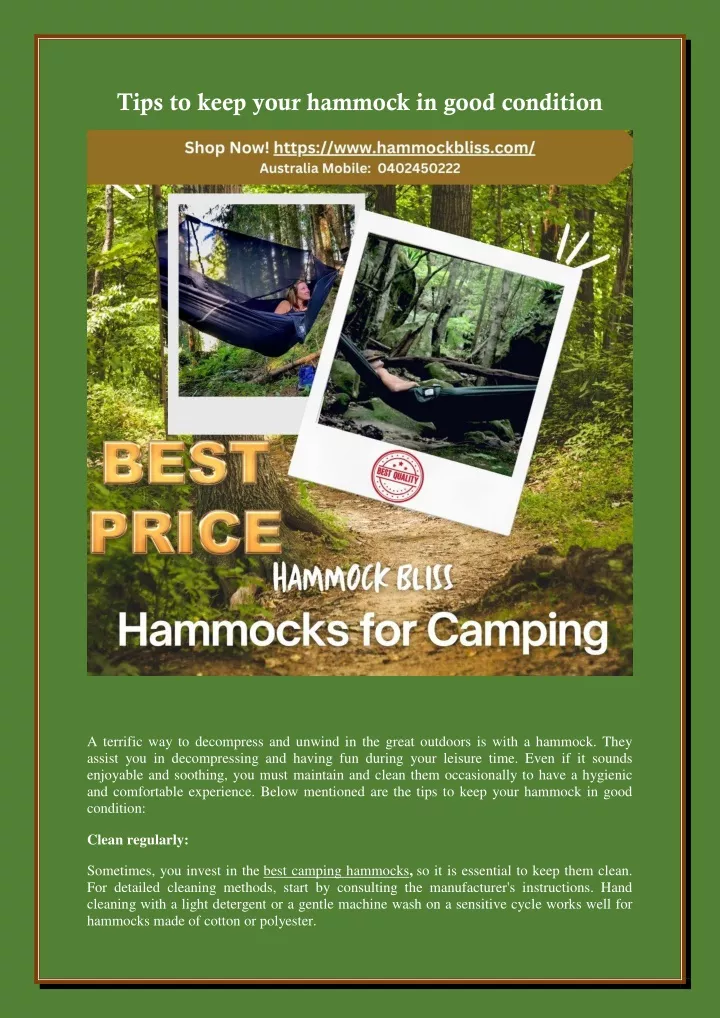 tips to keep your hammock in good condition