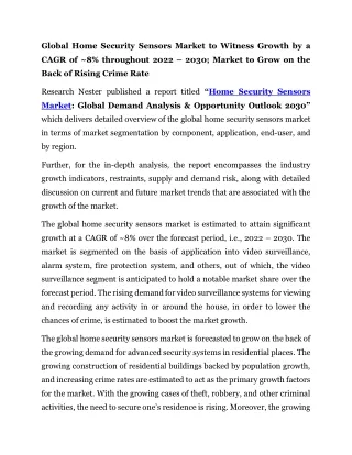 global home security sensors market to witness