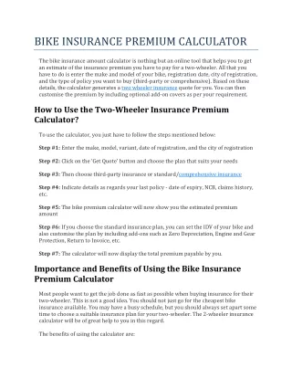 Benefits of the Bike Insurance Premium Calculator