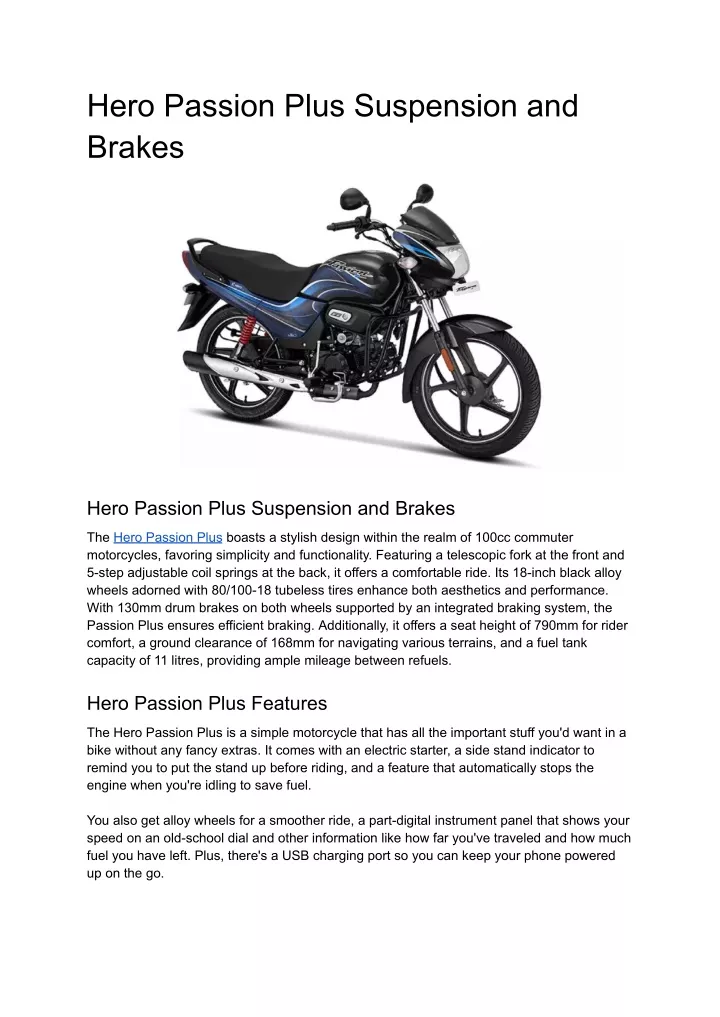 hero passion plus suspension and brakes