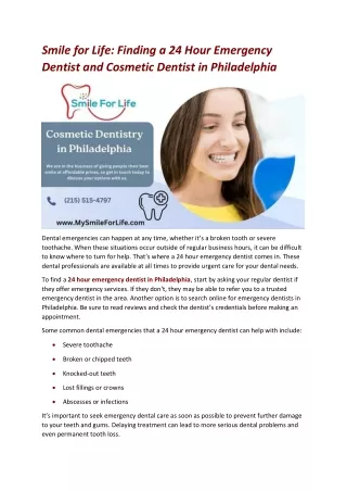 Smile for Life- Finding a 24 Hour Emergency Dentist and Cosmetic Dentist in Philadelphia