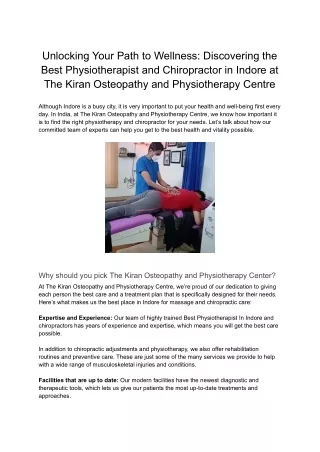 Unlocking Your Path to Wellness_ Discovering the Best Physiotherapist and Chiropractor in Indore at The Kiran Osteopathy