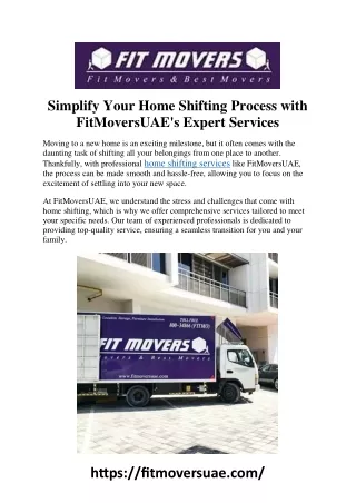 Simplify Your Home Shifting Process with FitMoversUAE's Expert Services