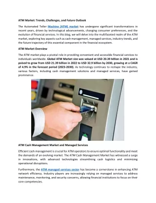 ATM Market Trends, Challenges, and Future Outlook