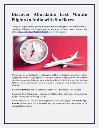 Discover Affordable Last Minute Flights to India with Surffares
