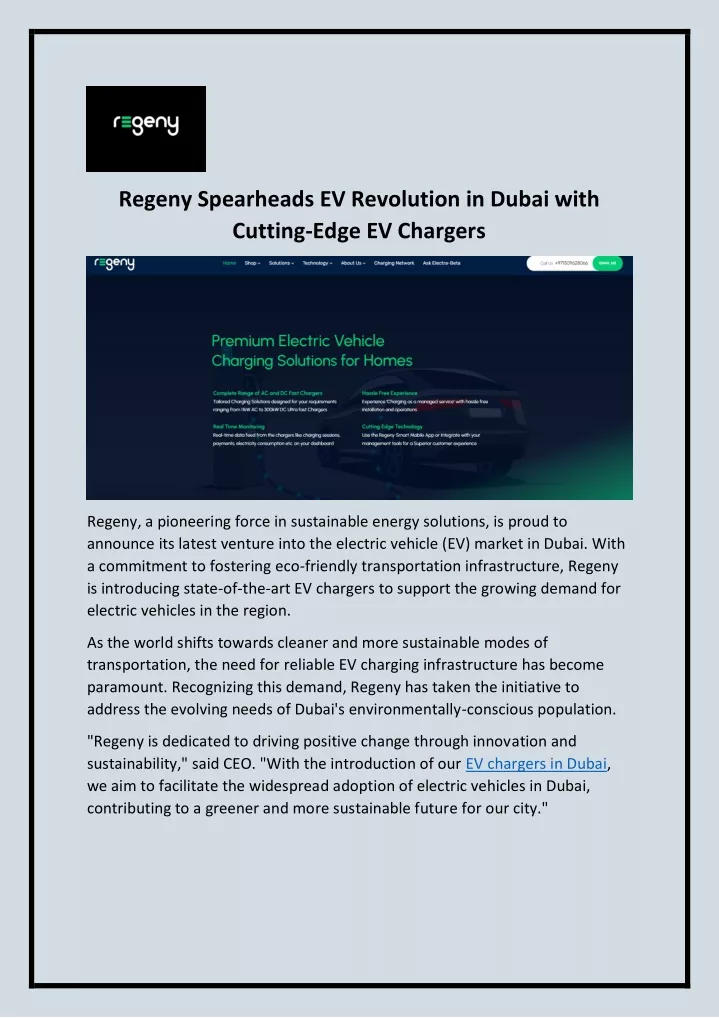 regeny spearheads ev revolution in dubai with