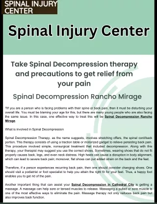 Take Spinal Decompression therapy and precautions to get relief from your pain