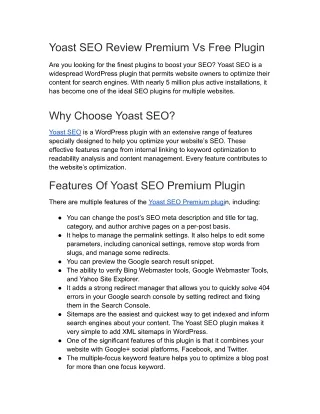 yoast seo premium and free plugin