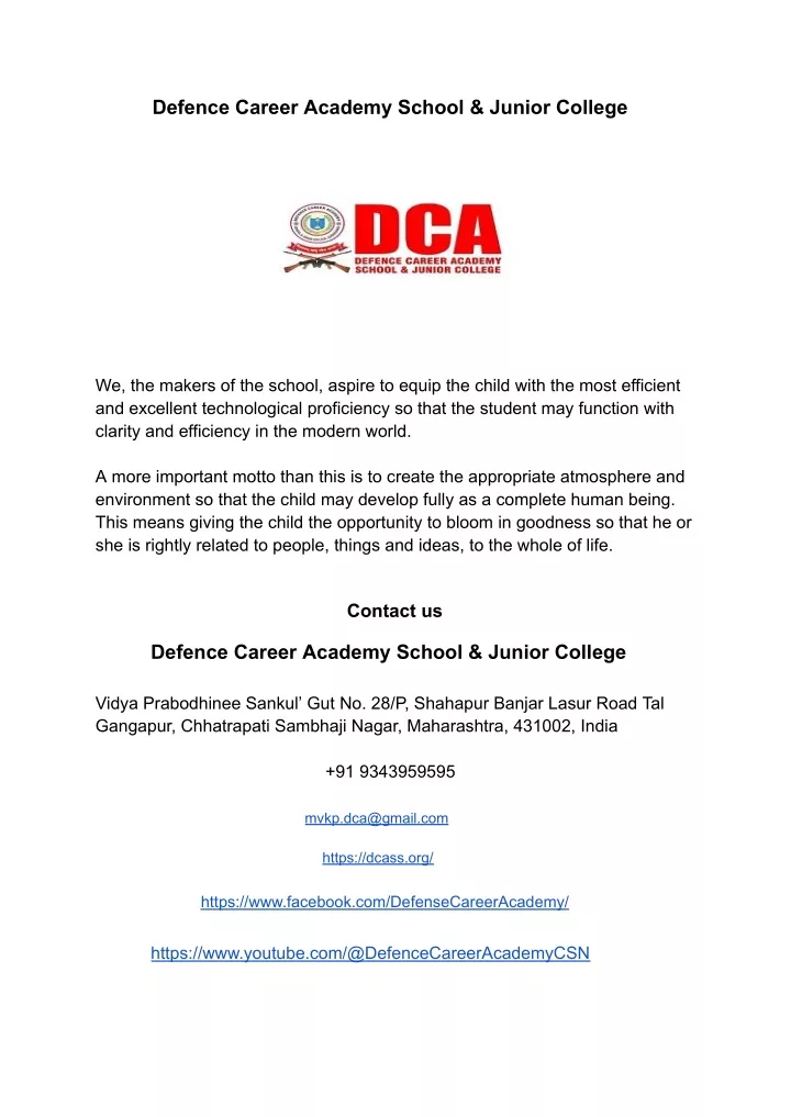 defence career academy school junior college