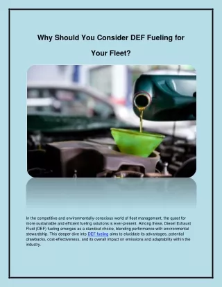 Why Should You Consider DEF Fueling for  Your Fleet?