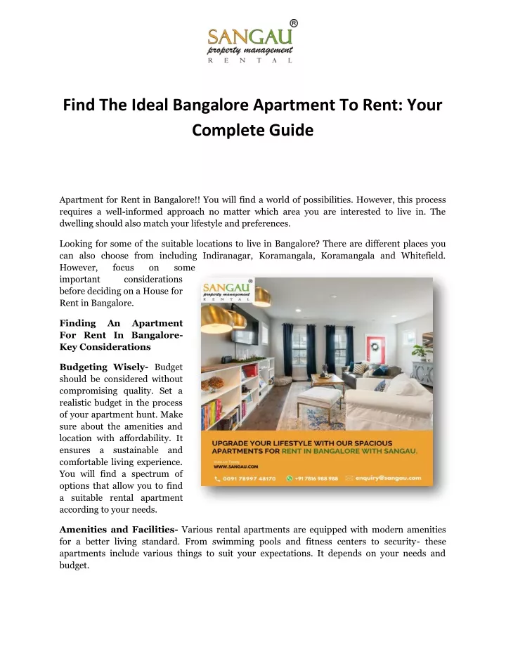 find the ideal bangalore apartment to rent your