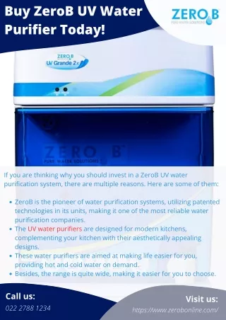 Buy ZeroB UV Water Purifier Today!