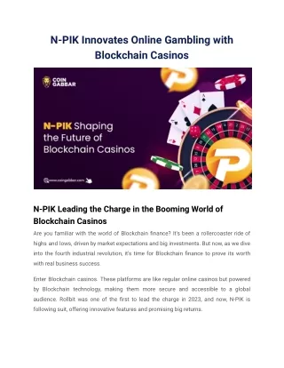 N-PIK Innovates Online Gambling with Blockchain Casinos