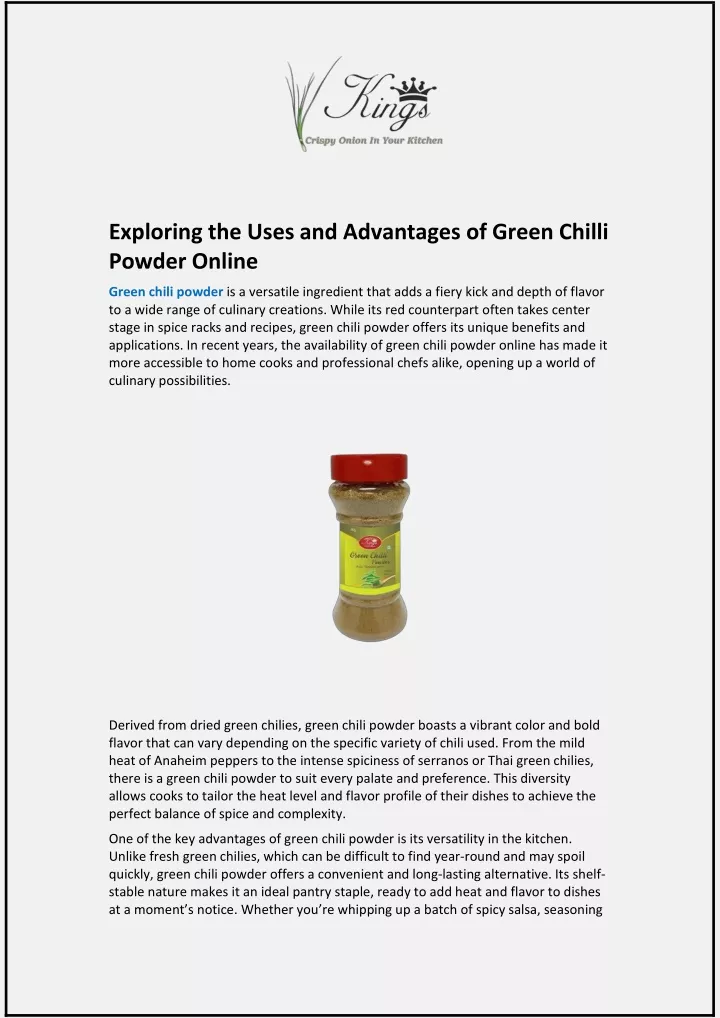 exploring the uses and advantages of green chilli