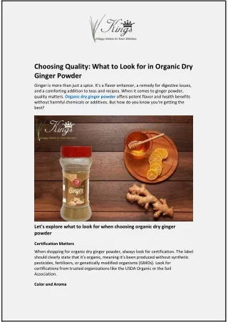 Choosing Quality and What to Look for in Organic Dry Ginger Powder