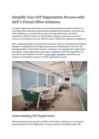 Simplify Your GST Registration Process with AltF's Virtual Office Solutions