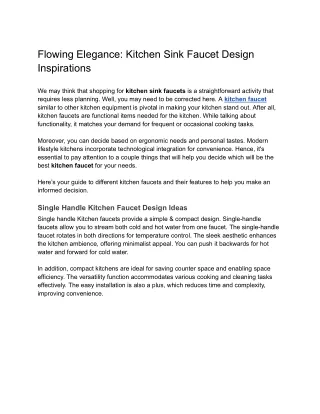 Flowing Elegance Kitchen Sink Faucet Design Inspirations - Kohler Africa