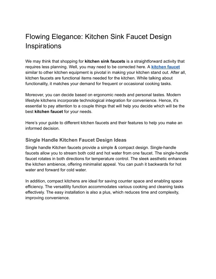 flowing elegance kitchen sink faucet design